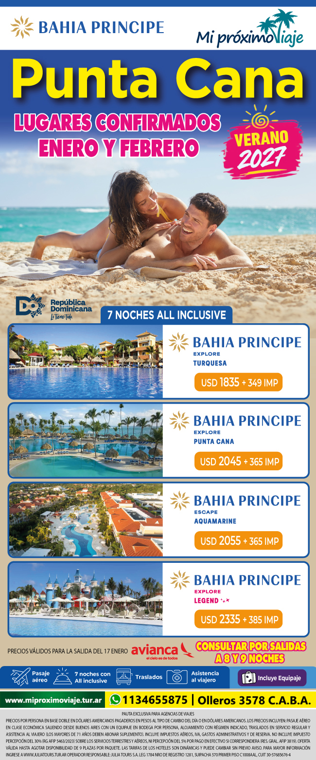 PUNTA CANA con BAHIA PRINCIPE - LUGARES CONFIRMADOS VERANO 2027 !!!